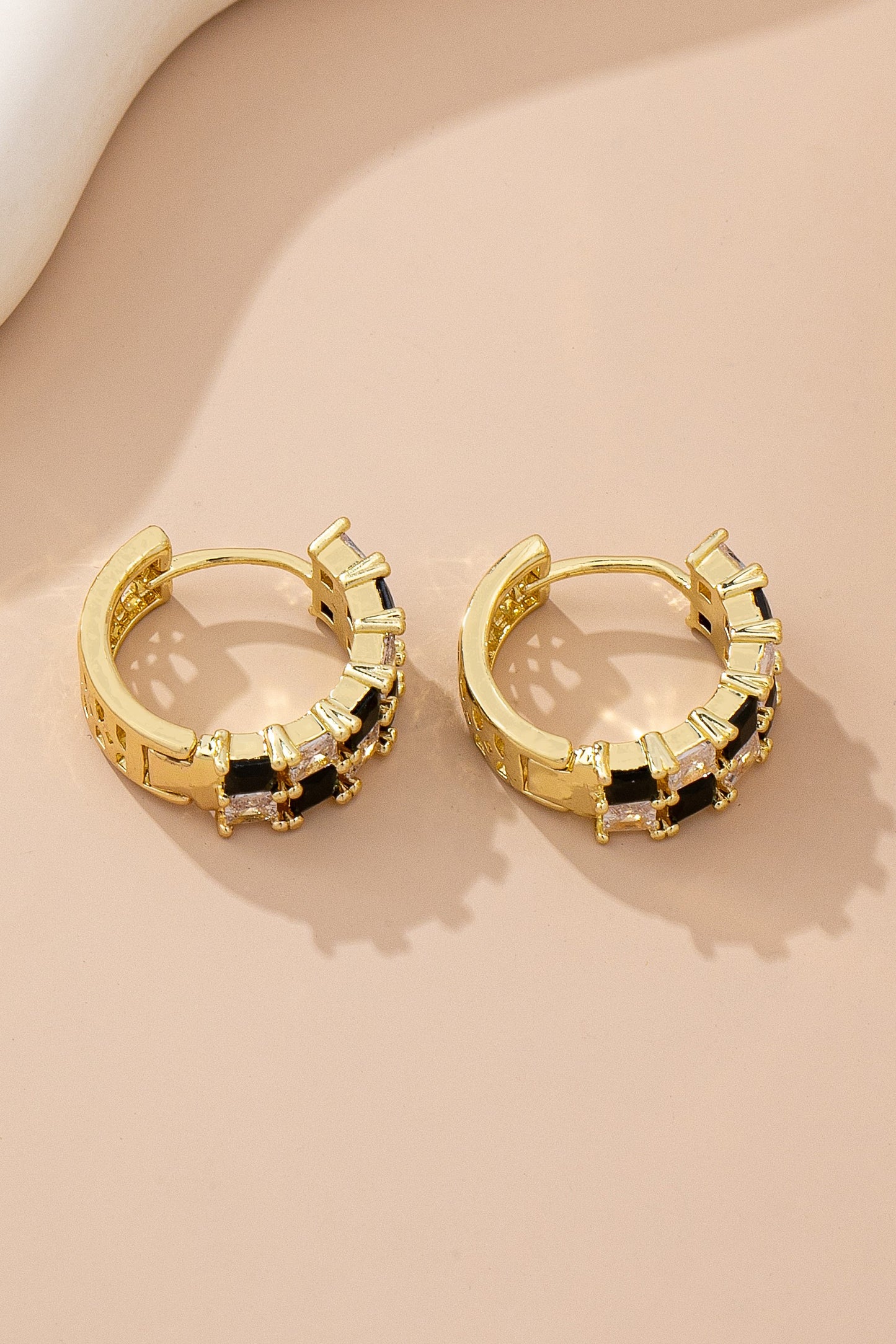 Checker Baguette Hoop Earrings