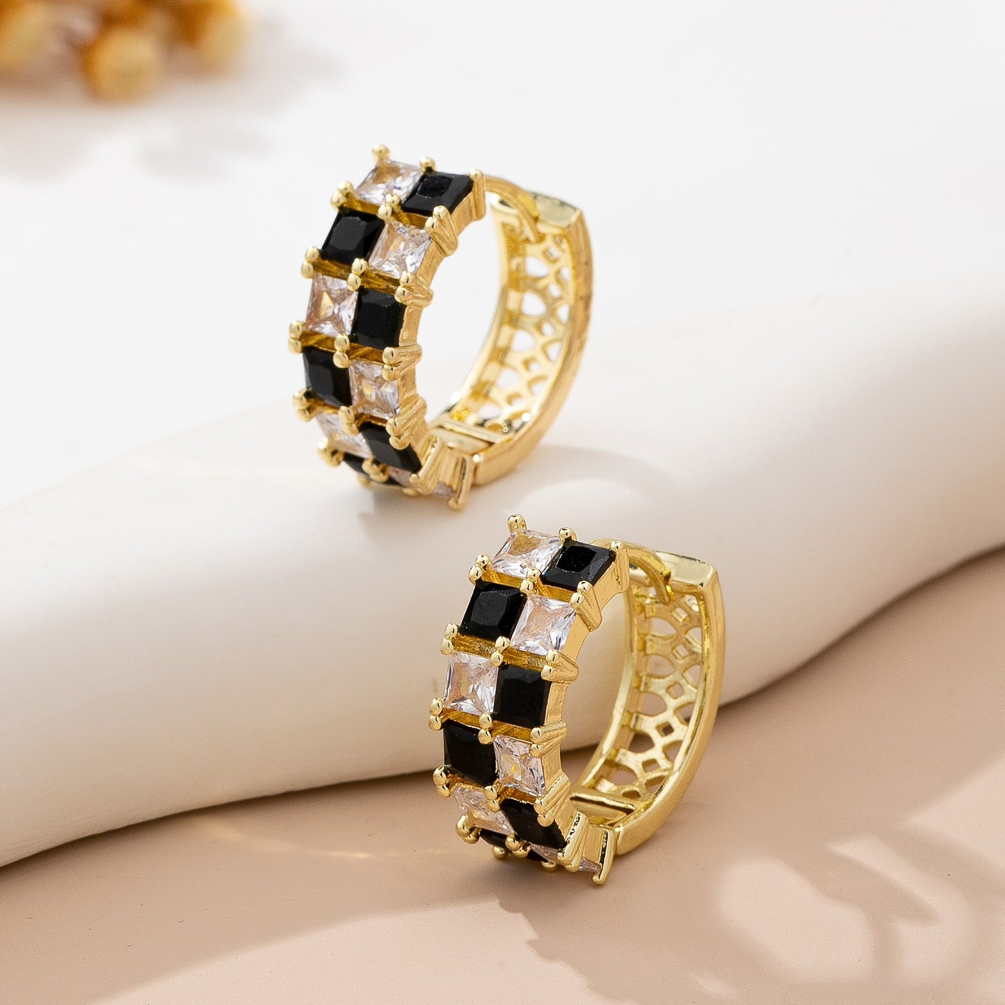 Checker Baguette Hoop Earrings