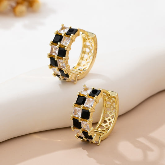 Checker Baguette Hoop Earrings