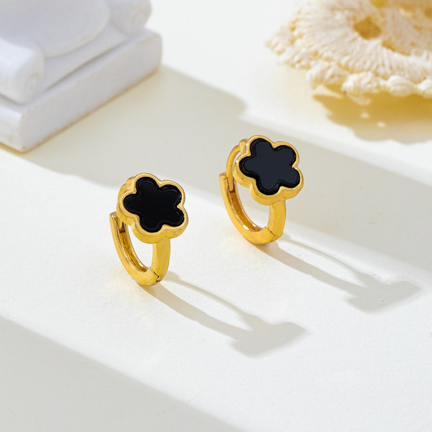 Enamel Flower Huggie Hoop Earrings