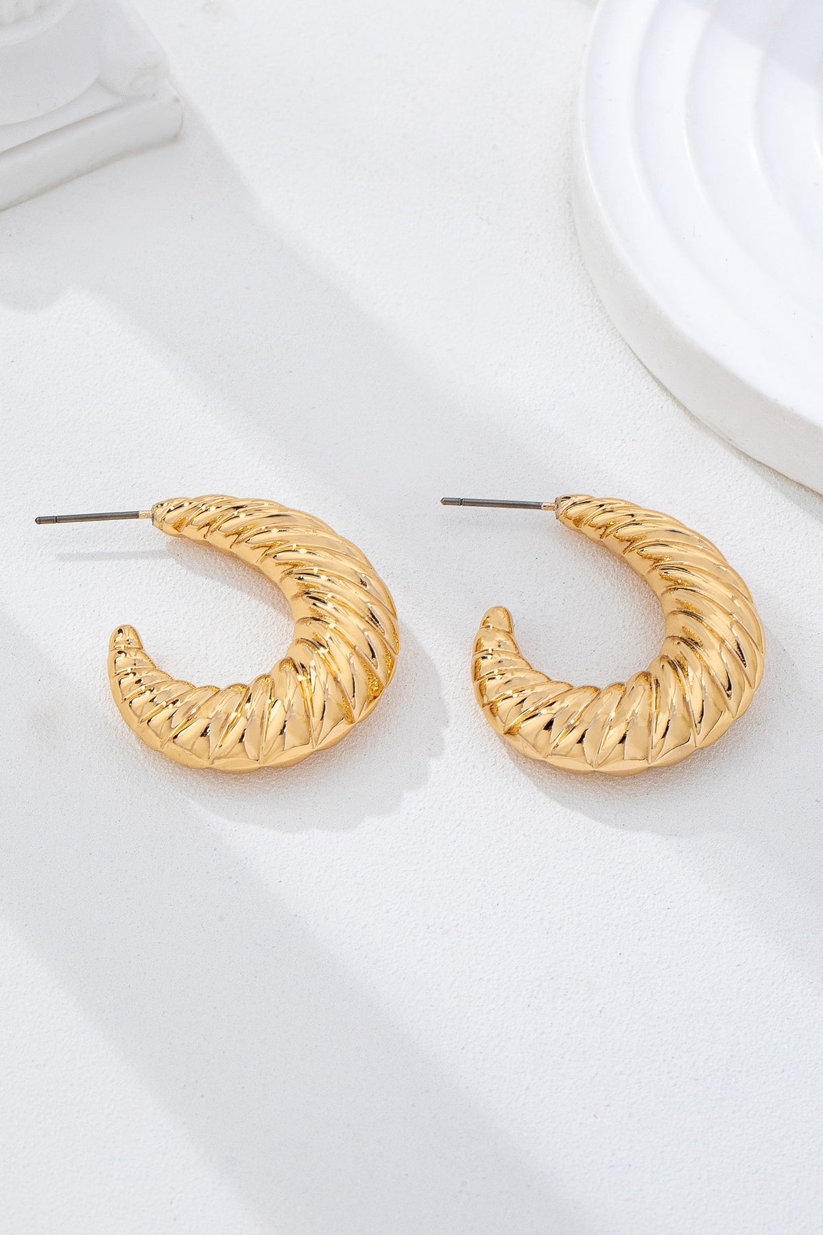 Ribbed Croissant Hoop Earrings