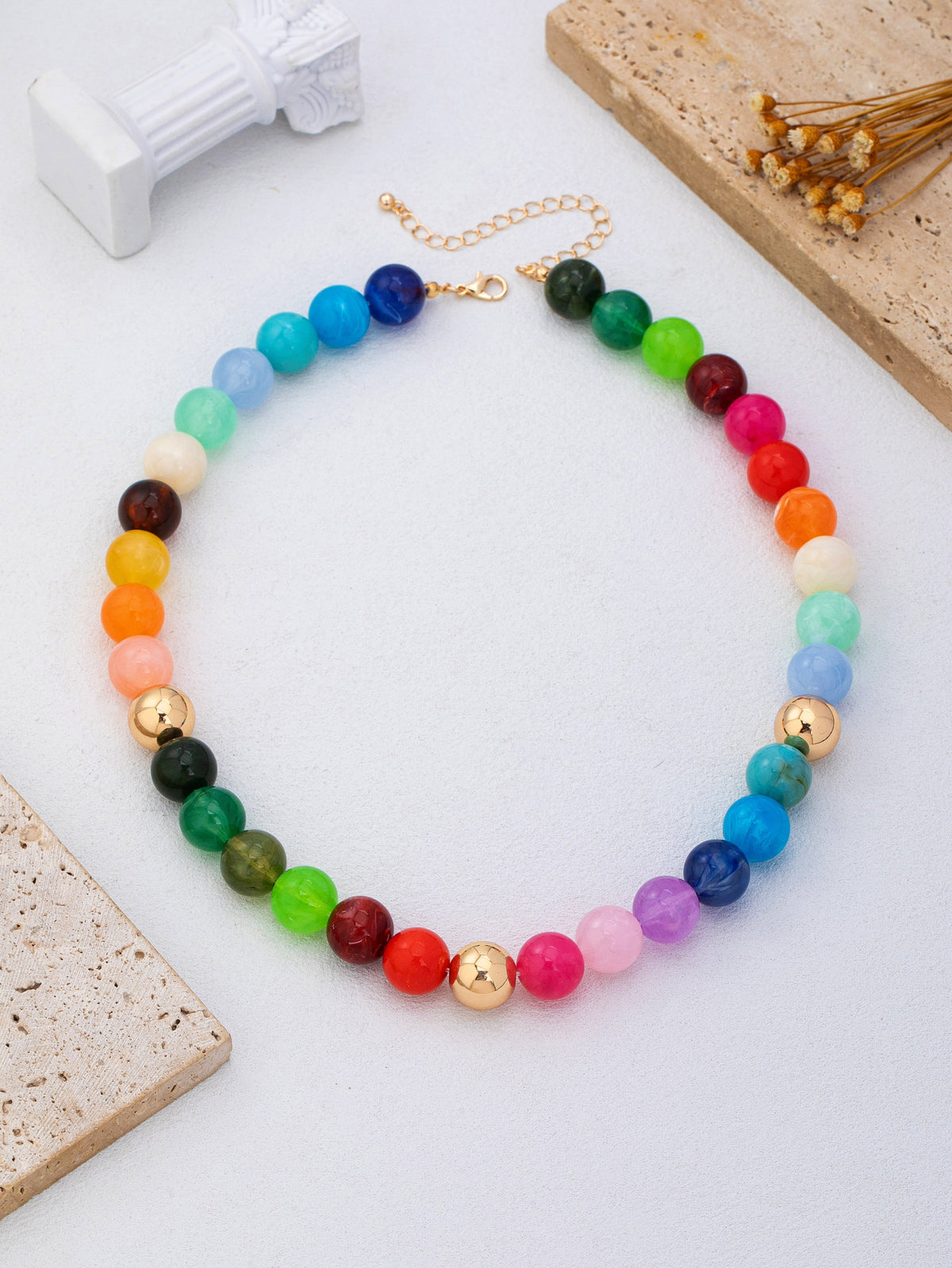 Rainbow Marbled Resin Bead Necklace