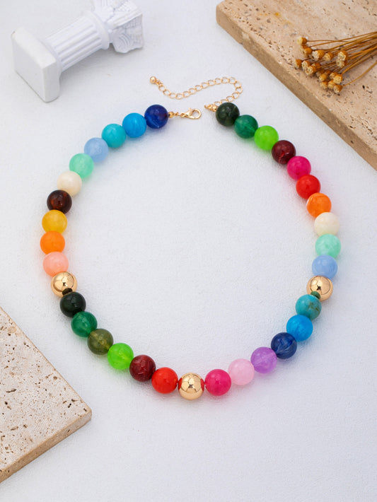 Rainbow Marbled Resin Bead Necklace