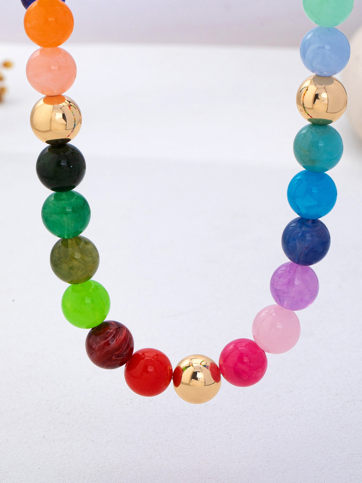 Rainbow Marbled Resin Bead Necklace