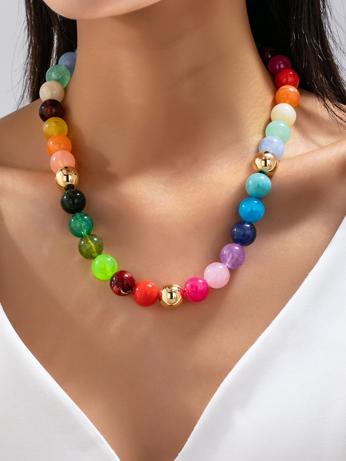 Rainbow Marbled Resin Bead Necklace