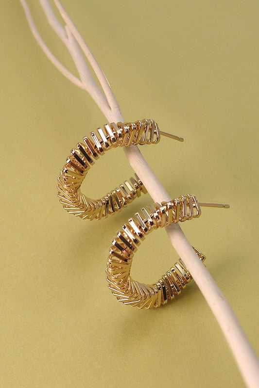Twist Spiral Triangle Geo Hoop Earrings