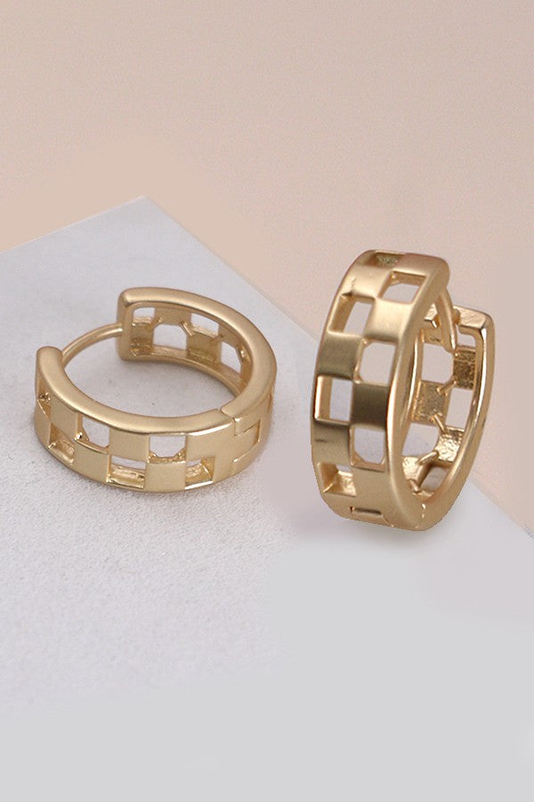 Mini Cutout Checker Hoop Huggie Earrings