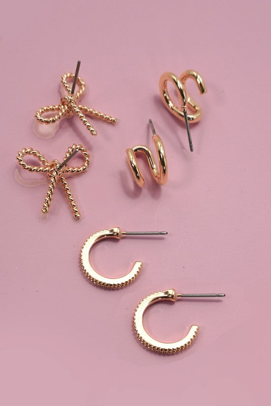 Trio Huggie Bow Hoop Earrings