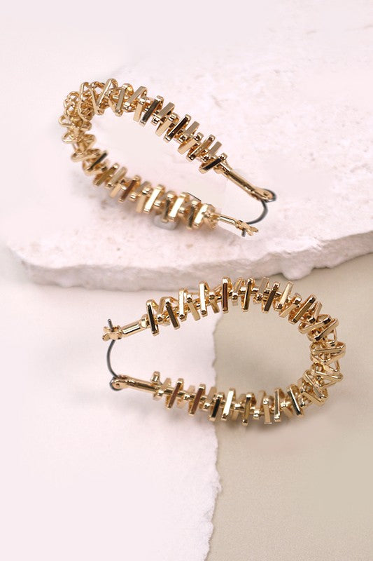 Baguette Style Gold Hoop Earrings