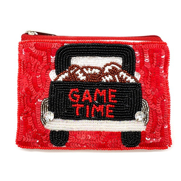Game Time Beaded Football Coin Bag