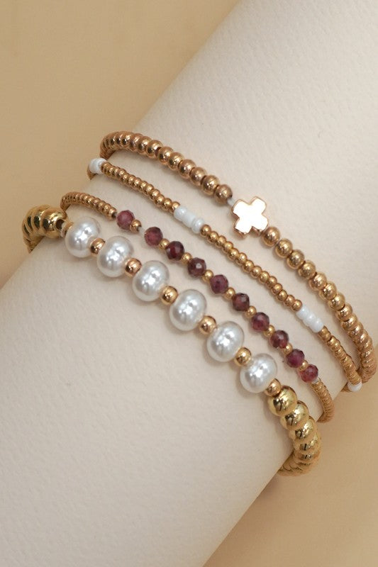 Multi Ball Pearl Chain Stretch Bracelet