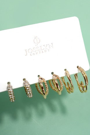 Trio Huggie Hoop Rhinestone Earrings