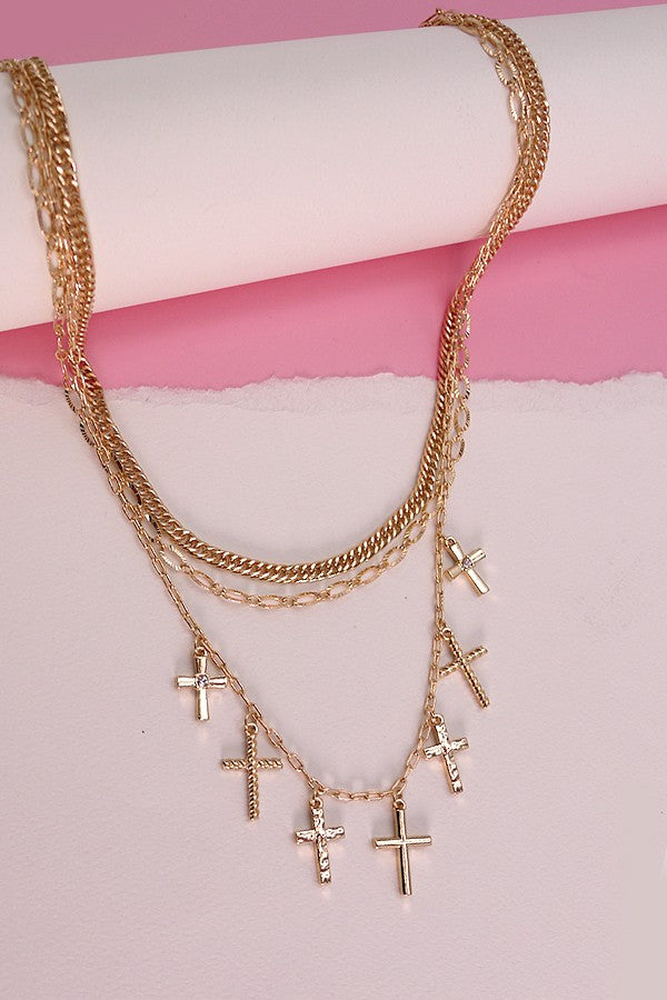 Triple Row Multi Cross Layer Necklace