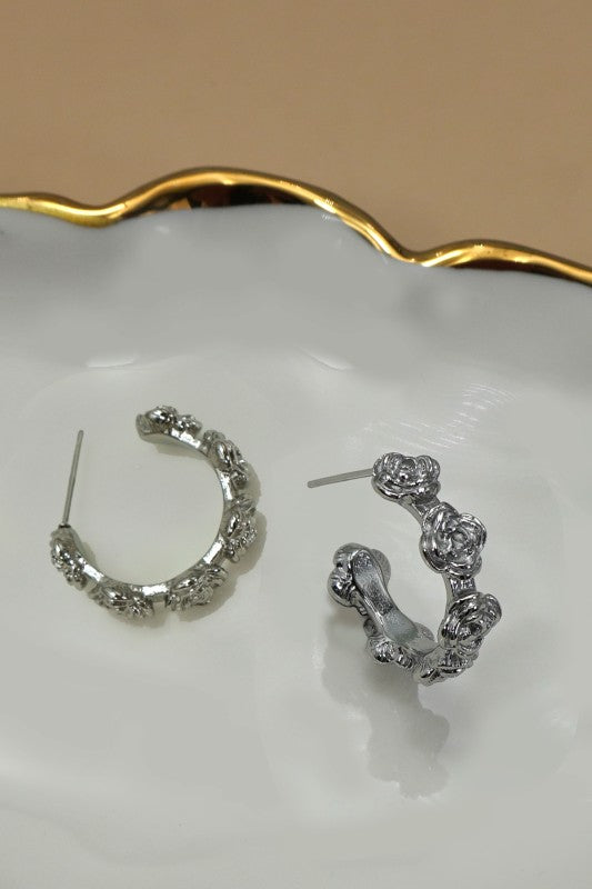 Flower Detail Hoop Earrings