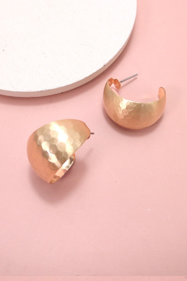 Hammered Chunky Huggie Hoop Earrings