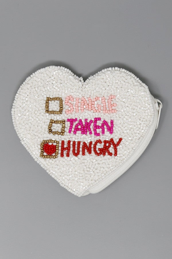 Single, Taken, Hungry Heart Seed Bead Coin Purse